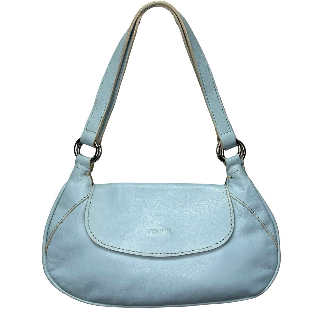 Prune Light Blue Leather Crescent Handbag Small Purse